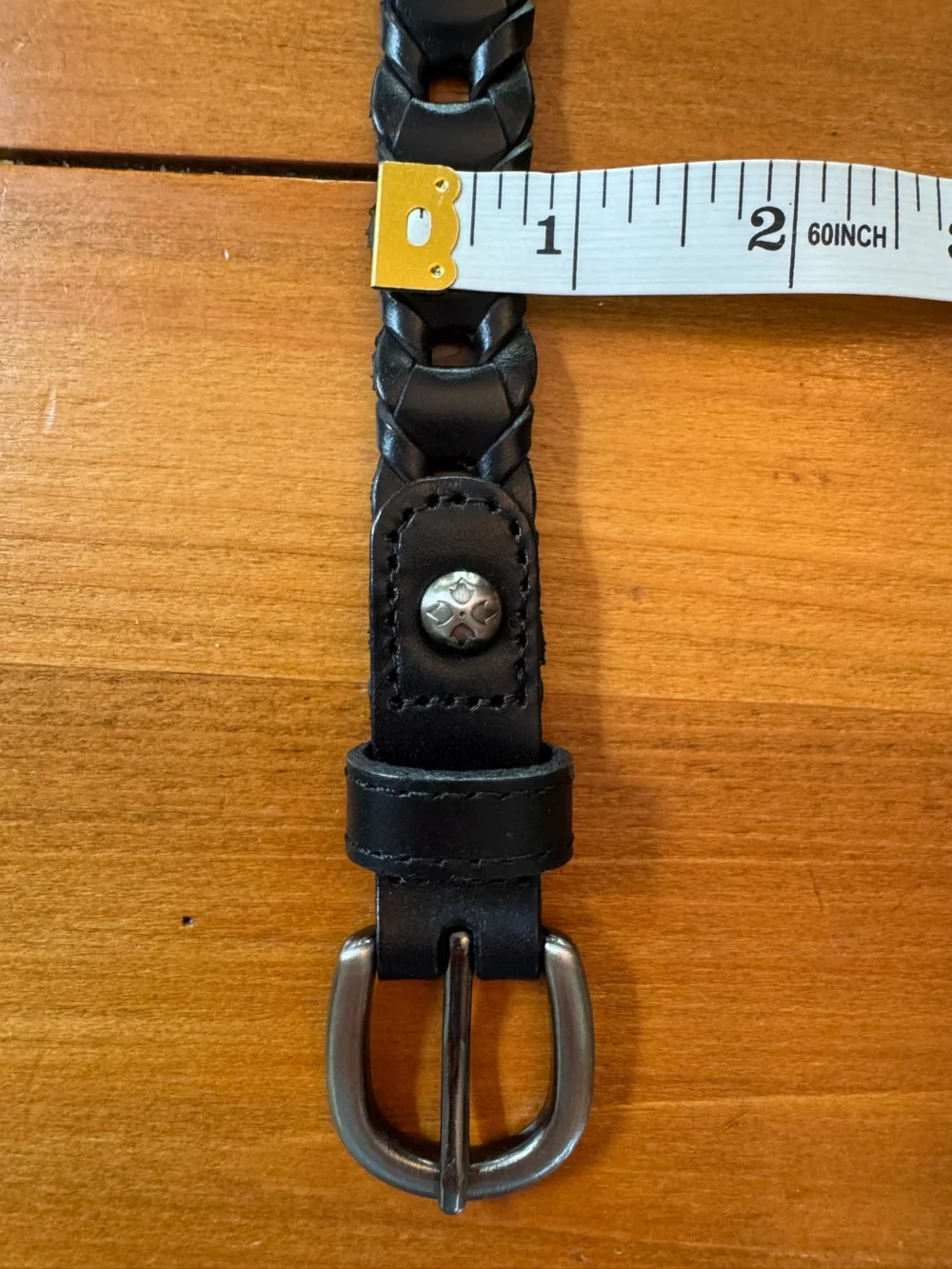 NWOT Patricia Nash Woven Black Leather Belt with Silver Buckle, Size Medium